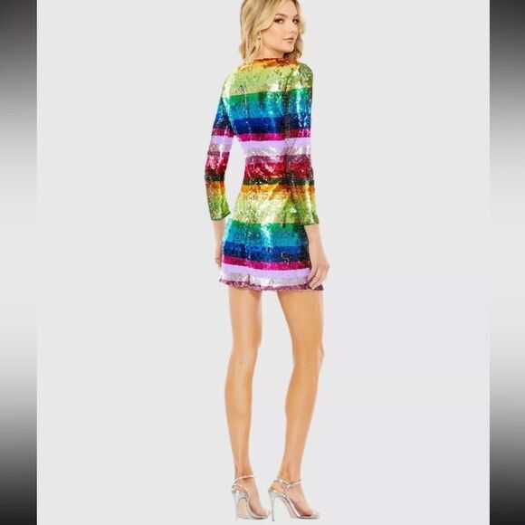 NWTs Mac Duggal 93724 Evening Dress Rainbow Sequin Mini Size 6 - Picture 3 of 10